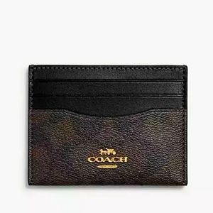 SOLD.!COACH Slim Id Card Case In Signature Canvas COLOR: Gold/Black /Brown - NWT